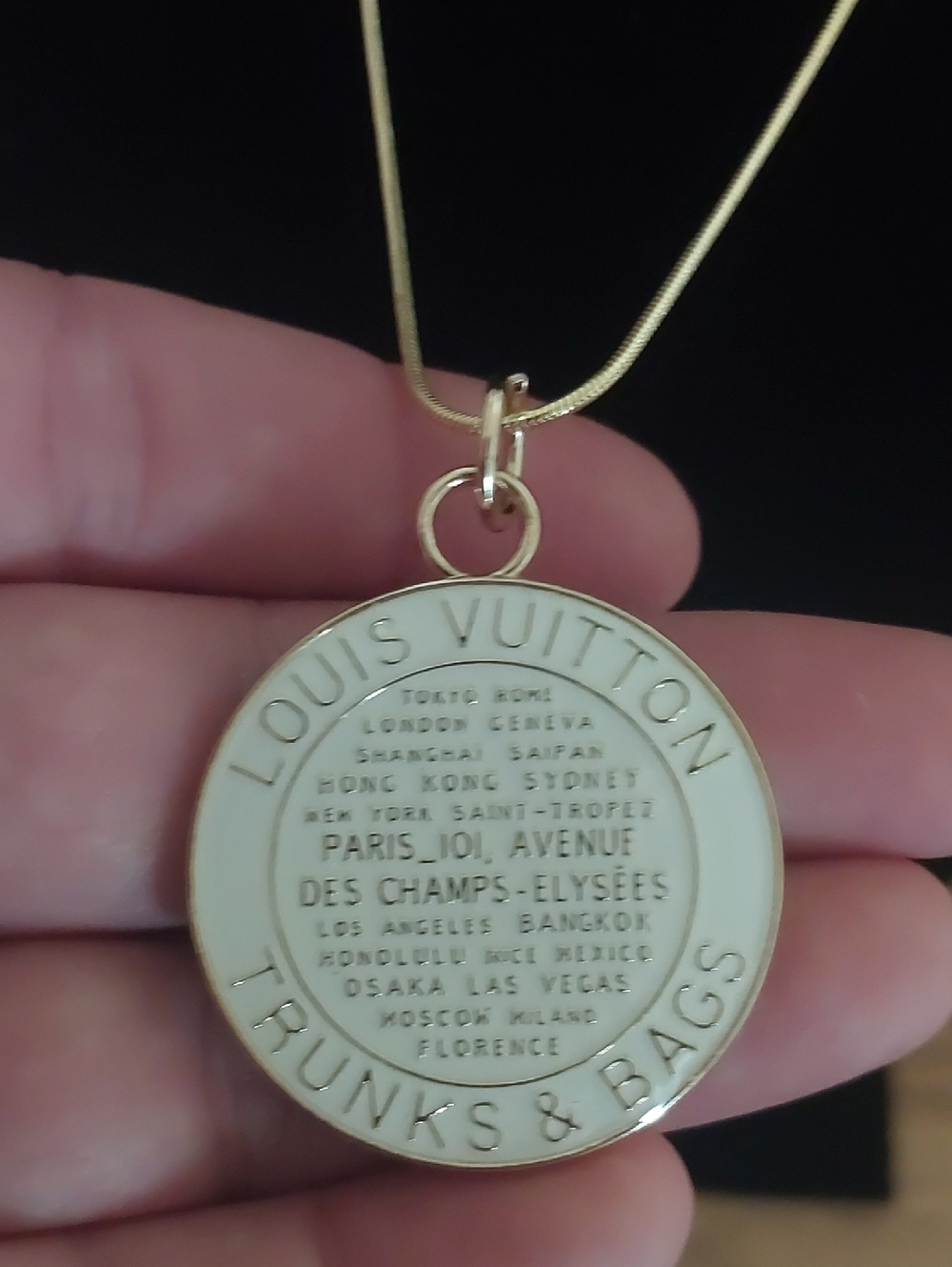 LV White Trunks & Bags Charm Pendant Necklace 18KT GP